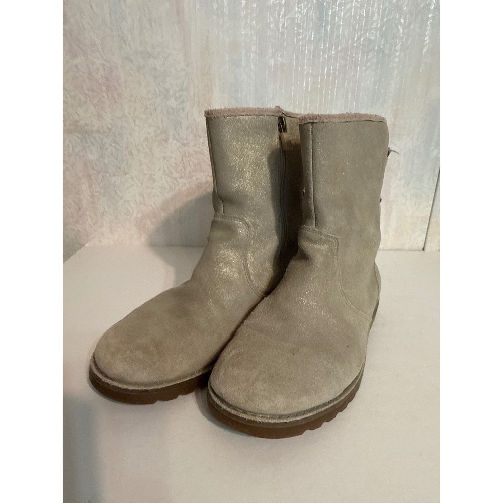UGG Gita Metallic Grey Suede Ribbon Back Zip Boots 1019513K Kids 6 Womens 7.5-8